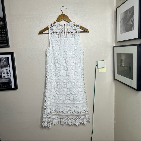 Francesca's White Lace Sheath Dress S Eyelet Floral Feminine Sleeveless Delicate - Picture 7 of 9
